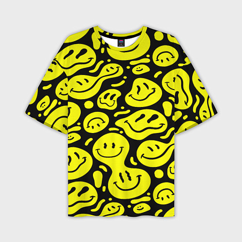 Мужская футболка оверсайз Кислотный желтый смайлик / 3D-принт – фото 1