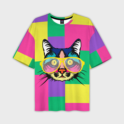 Мужская футболка оверсайз Кот в стиле поп-арт / 3D-принт – фото 1