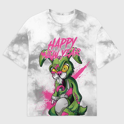 Мужская футболка оверсайз Zombie rabbit Happy new year / 3D-принт – фото 1