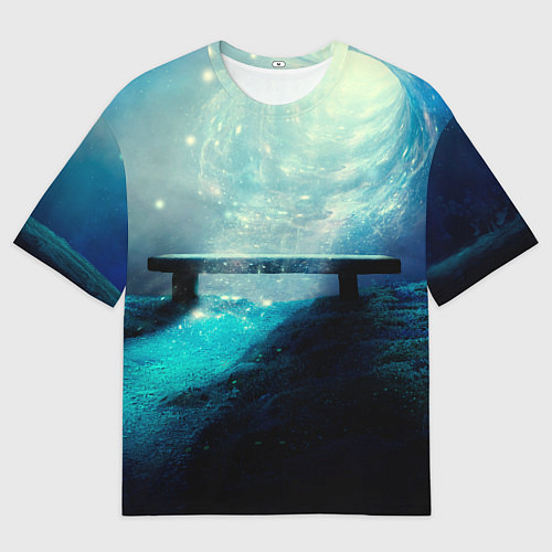 Мужская футболка оверсайз Космические звёзды, небо и скамья / 3D-принт – фото 1