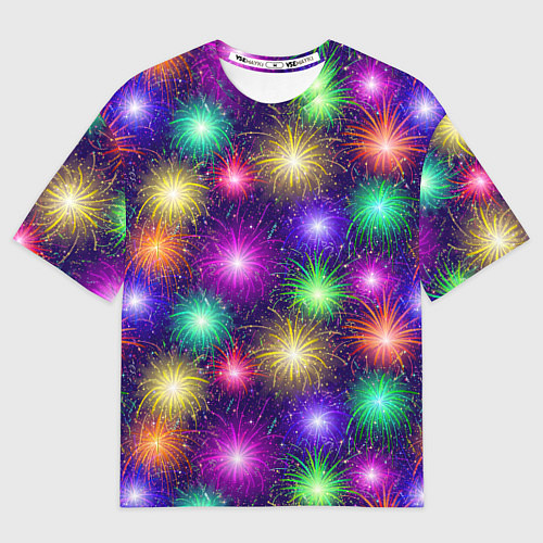 Мужская футболка оверсайз Праздничный салют - фейерверк / 3D-принт – фото 1