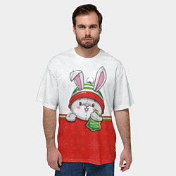 Футболка оверсайз мужская Новогодний зайка с ёлочкой, цвет: 3D-принт — фото 2