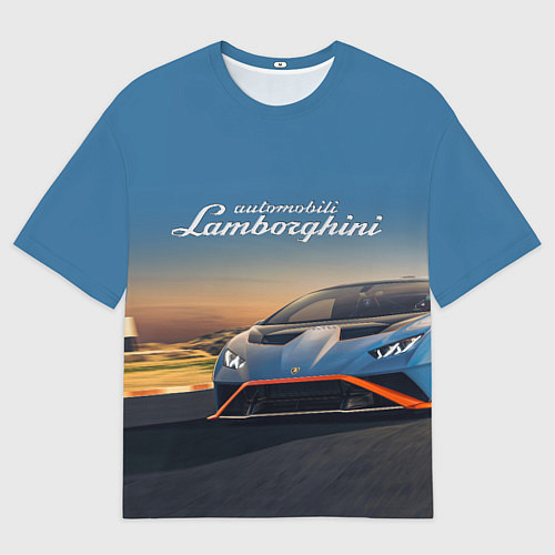 Мужская футболка оверсайз Lamborghini Huracan STO - car racing / 3D-принт – фото 1