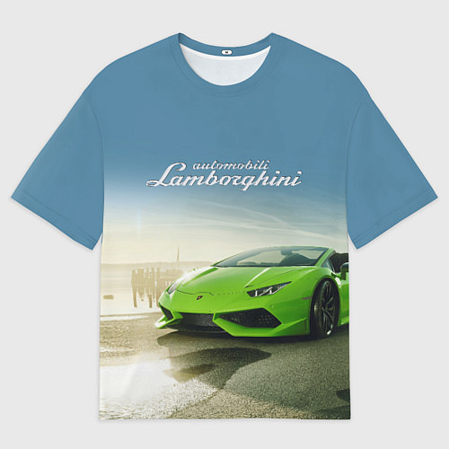 Мужская футболка оверсайз Ламборджини на берегу океана / 3D-принт – фото 1