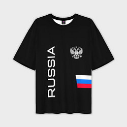 Мужская футболка оверсайз Россия и три линии на черном фоне