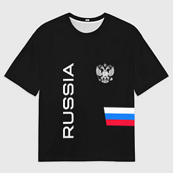 Футболка оверсайз мужская Россия и три линии на черном фоне, цвет: 3D-принт