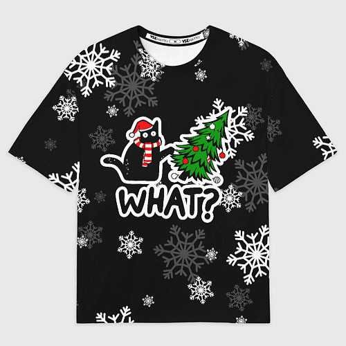 Мужская футболка оверсайз What котик роняет ёлку / 3D-принт – фото 1
