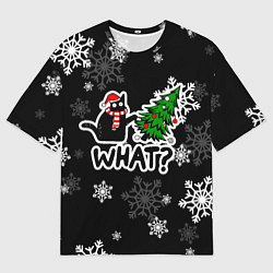 Мужская футболка оверсайз What котик роняет ёлку