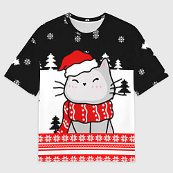 Мужская футболка оверсайз Новогодний свитер с котиком