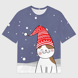 Мужская футболка оверсайз Котик в шапке