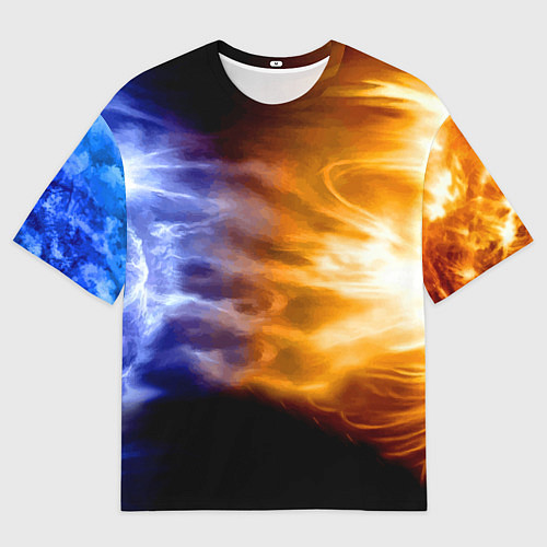 Мужская футболка оверсайз Борьба двух стихий - лёд и пламя / 3D-принт – фото 1