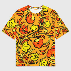 Мужская футболка оверсайз Хохлома золотой фон