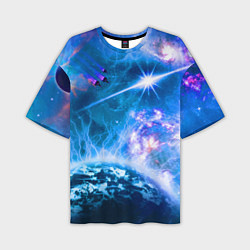 Мужская футболка оверсайз Космос - планета и яркая звезда