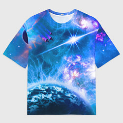 Футболка оверсайз мужская Космос - планета и яркая звезда, цвет: 3D-принт