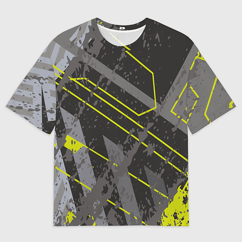 Мужская футболка оверсайз Серо-зеленая абстракция / 3D-принт – фото 1