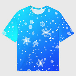 Мужская футболка оверсайз Снежинки на голубом фоне