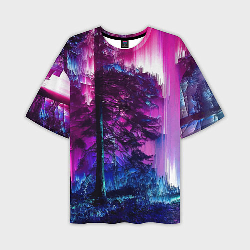 Мужская футболка оверсайз Сиреневый лес - глитч / 3D-принт – фото 1