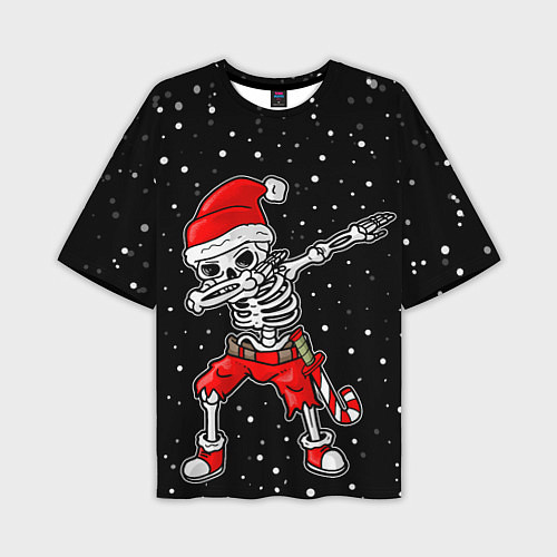 Мужская футболка оверсайз Dab новогодний скелет / 3D-принт – фото 1