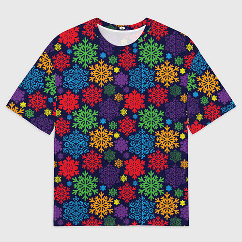 Мужская футболка оверсайз Снежинки разноцветные / 3D-принт – фото 1