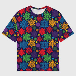 Мужская футболка оверсайз Снежинки разноцветные