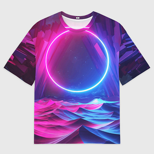 Мужская футболка оверсайз Круг и разноцветные кристаллы - vaporwave / 3D-принт – фото 1
