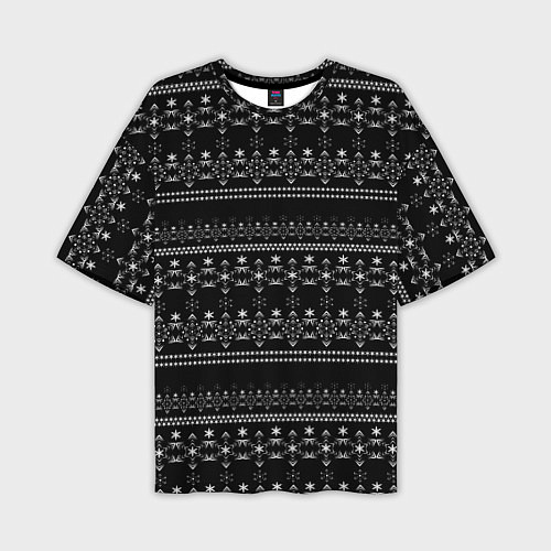Мужская футболка оверсайз Черно-белый зимний орнамент Scandinavian winter / 3D-принт – фото 1