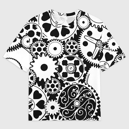 Мужская футболка оверсайз Шестеренки в черно-белом стиле / 3D-принт – фото 1