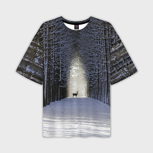 Мужская футболка оверсайз Олень в зимнем лесу / 3D-принт – фото 1