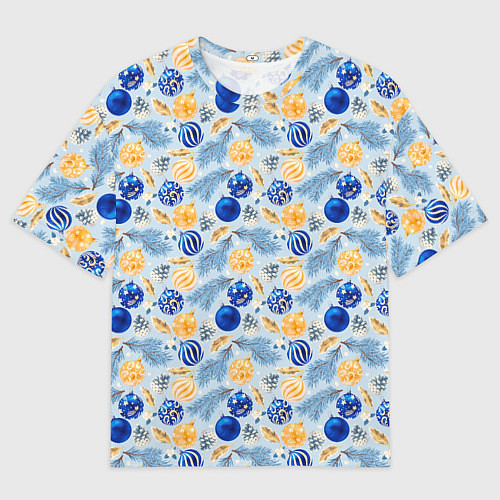 Мужская футболка оверсайз Шарики новогодние ёлочные, синие / 3D-принт – фото 1