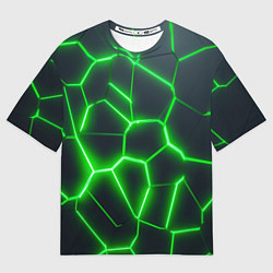 Футболка оверсайз мужская Зелёные неоновые плиты, цвет: 3D-принт