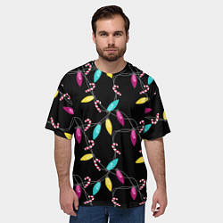 Футболка оверсайз мужская Новогодняя гирлянда черная, цвет: 3D-принт — фото 2