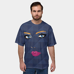 Футболка оверсайз мужская Женское лицо с голубыми глазами и розовыми губами, цвет: 3D-принт — фото 2