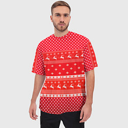 Футболка оверсайз мужская Праздничный красный свитер, цвет: 3D-принт — фото 2