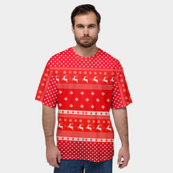 Футболка оверсайз мужская Праздничный красный свитер, цвет: 3D-принт — фото 2