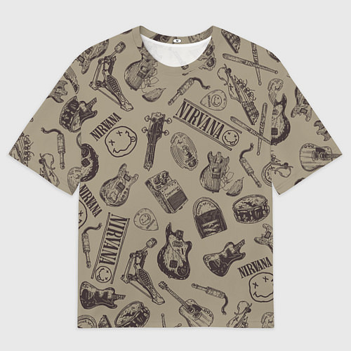 Мужская футболка оверсайз Nirvana crash guitar beige / 3D-принт – фото 1