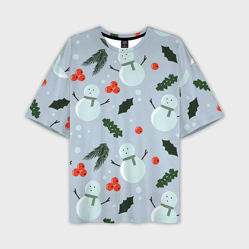 Мужская футболка оверсайз Снеговики и ягодки / 3D-принт – фото 1