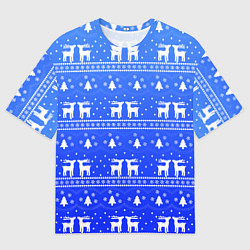 Мужская футболка оверсайз Синий орнамент с оленями