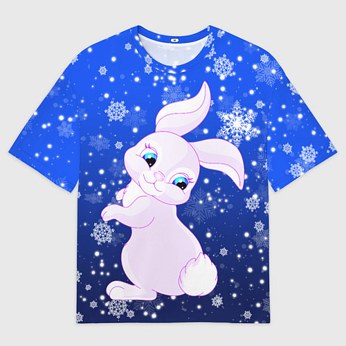 Мужская футболка оверсайз Кролик на фоне снежинок / 3D-принт – фото 1