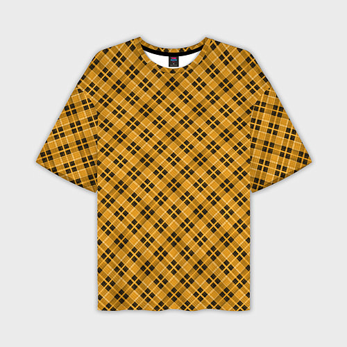 Мужская футболка оверсайз Черно желтый узор в косую клетку / 3D-принт – фото 1