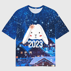 Мужская футболка оверсайз Белый крольчонок с цветком