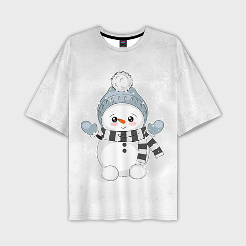 Мужская футболка оверсайз Милый снеговик и снежинки / 3D-принт – фото 1