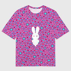 Футболка оверсайз мужская Белый кролик на розовом - символ 2023, цвет: 3D-принт
