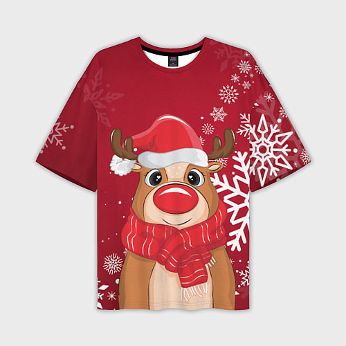 Мужская футболка оверсайз Новогодний олень и снежинки / 3D-принт – фото 1