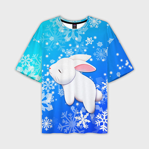 Мужская футболка оверсайз Милый кролик в снежинках / 3D-принт – фото 1