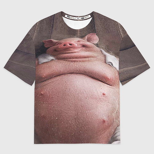 Мужская футболка оверсайз Свинья сидит в сауне / 3D-принт – фото 1