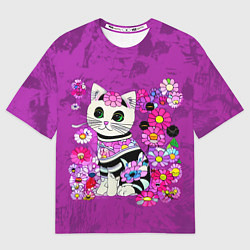 Футболка оверсайз мужская Зеленоглазый котенок в цветах, цвет: 3D-принт