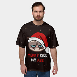 Футболка оверсайз мужская Новогодний кот мем - грубиян, цвет: 3D-принт — фото 2