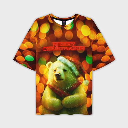 Мужская футболка оверсайз Merry Christmas белый медвежонок / 3D-принт – фото 1