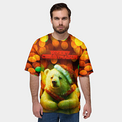 Футболка оверсайз мужская Merry Christmas белый медвежонок, цвет: 3D-принт — фото 2