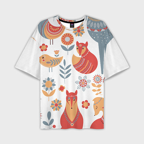 Мужская футболка оверсайз Животные, птицы, растения в скандинавском стиле / 3D-принт – фото 1